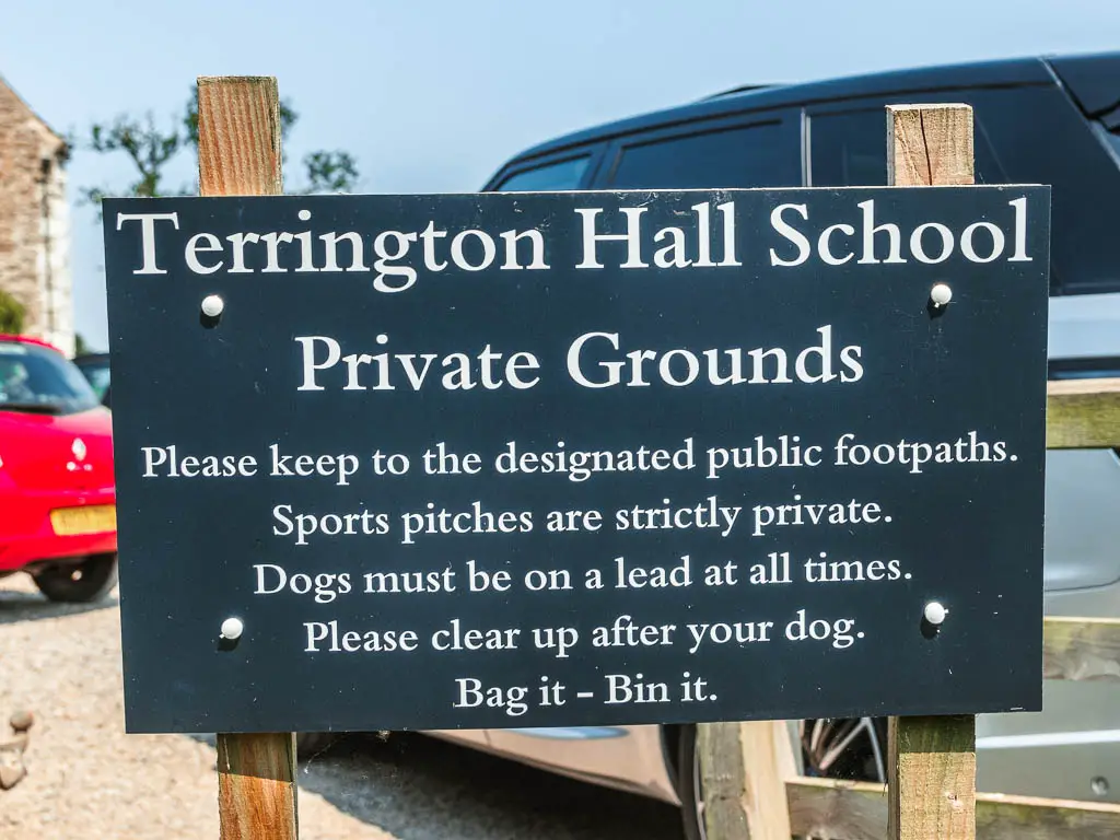 A large sign saying Terrington School private grounds.