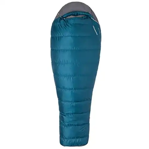 Marmot Ironwood 20, Down Mummy Sleeping Bag, Warm and Lightweight with 650 duck down filling, Ideal for Camping and Hiking, Denim/Steel Onyx, LZ