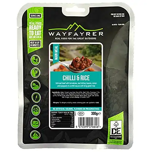 Wayfayrer Chilli & Rice 300g Ready to Eat, Hot or Cold, Meal Pouch Recommended for Duke of Edinburgh's Award Expeditions, Camping, Hiking, Fishing and Outdoor Adventures