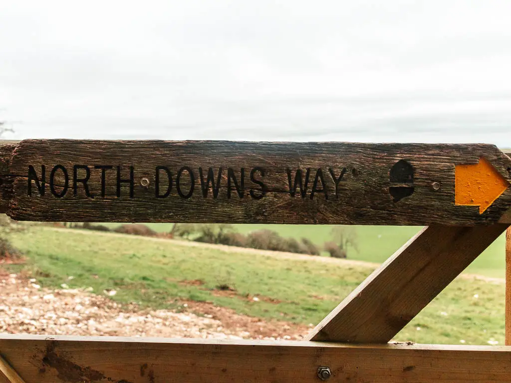 A wooden gate with a yellow arrow pointing right.