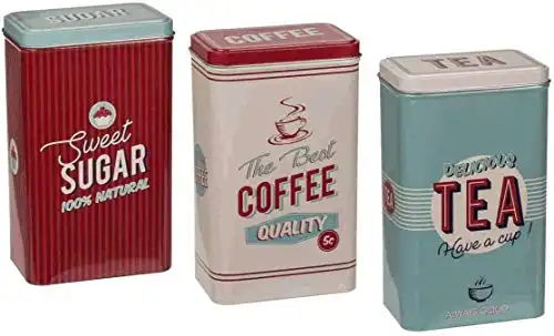 Retro Set of 3 Tea Coffee Sugar Jar Kitchen Container Tins
