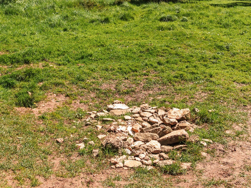 A pile of rocks marking the spring of the source of the Thames, at the start of the walk to Cricklade.