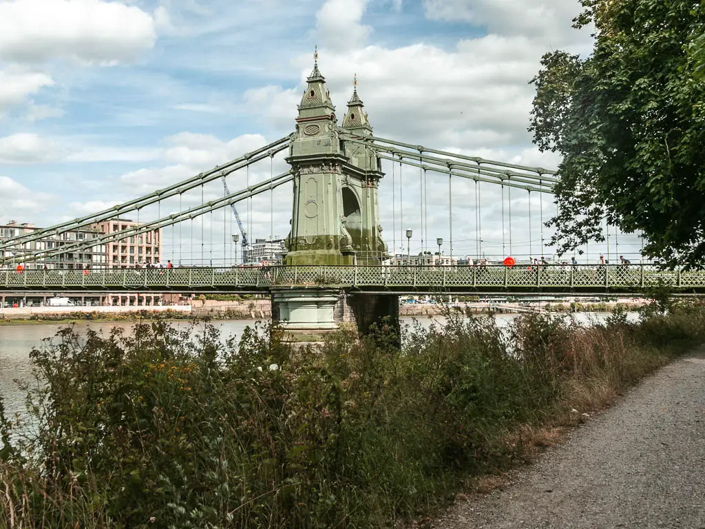 Looming over the tall strip of grass to Hammersmith bridge, near the end of the walk from Hampton Court to Putney.