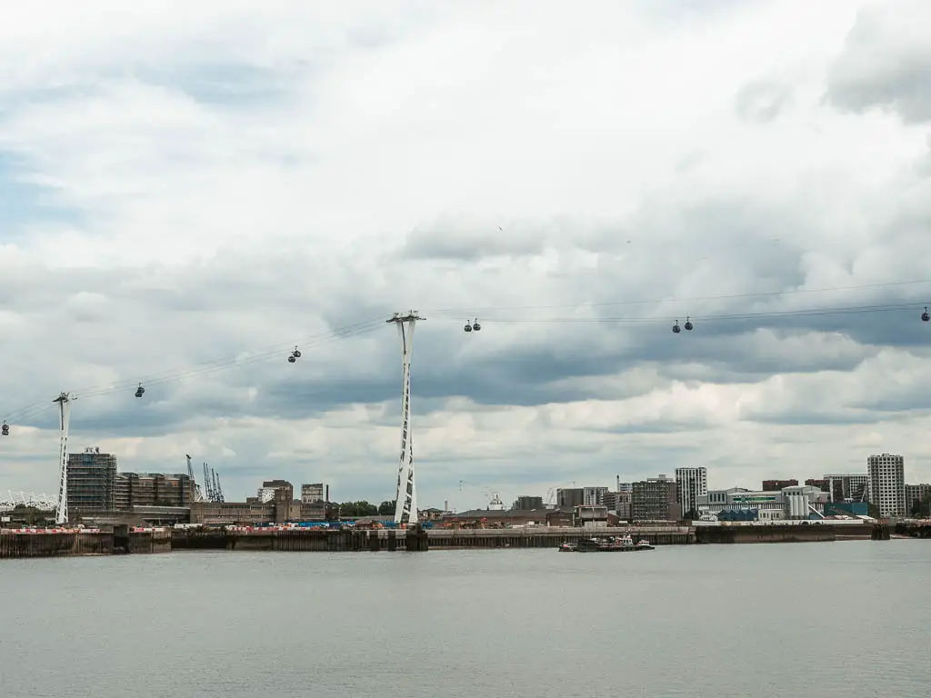 Cable cars across the river, on the all from Tower Bridge to the Thames Barrier.