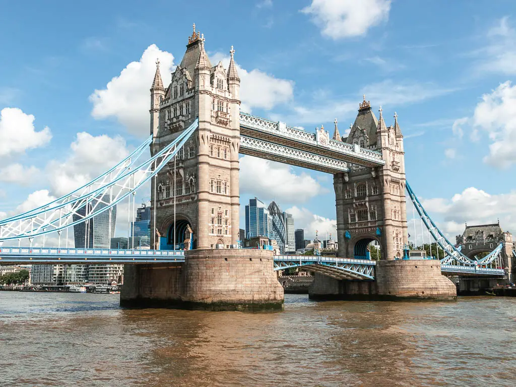 Tower Bridge across the river, at the start of the walk towards the Thames Barrier.