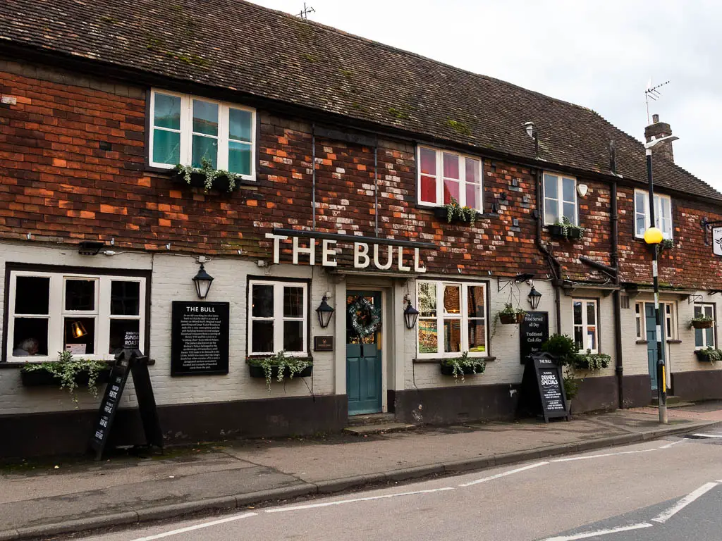 The Bull pub next to the road. 